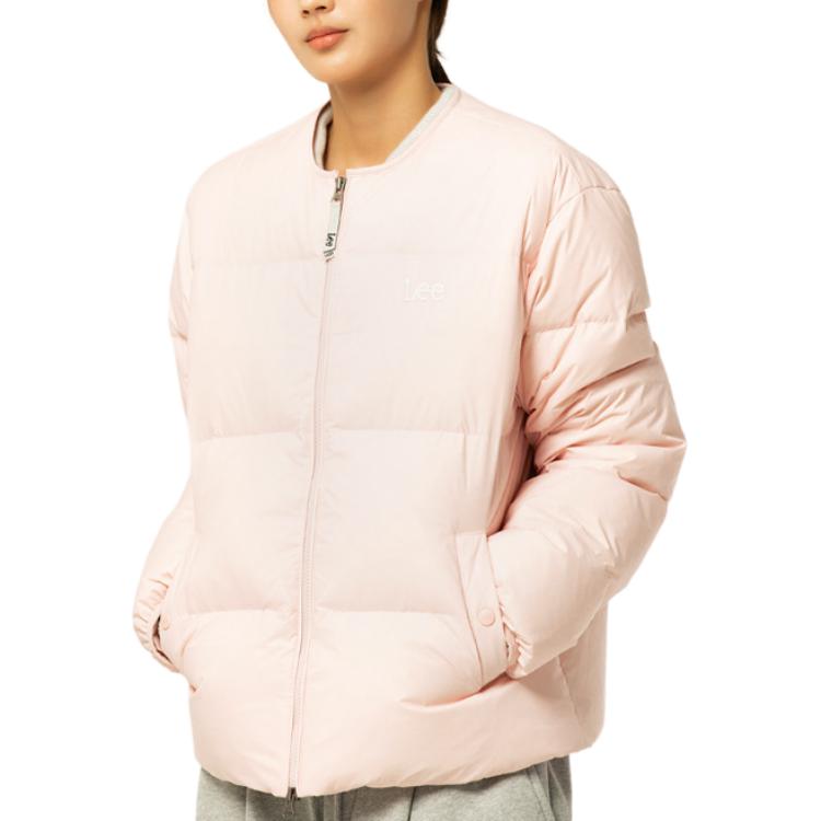 Korean Style Solid Color Logo Round Neck Zipper Long Sleeve Jacket Unisex jackets Pink LE2304DP10PI