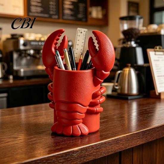 Novelty Desk Decor Lobster Pen Holder, 3D Printed Desktop Organizer, Crayfish Pencil Stand Creative Office Gift for Student Supplies, Halloween Party