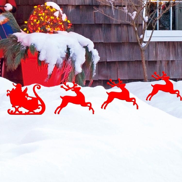 Christmas Scene Lawn Stakes - 4 Pieces/set Acrylic Elk Santa Claus Sleigh Garden Yard Courtyard Ornament Decorations