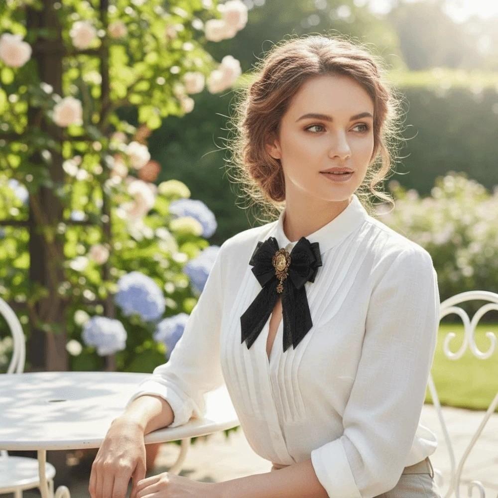 Solid Color Lace Ribbon Bow Tie Enchase Design Decoration Shirt Tie Vintage Lolita Necktie  Men