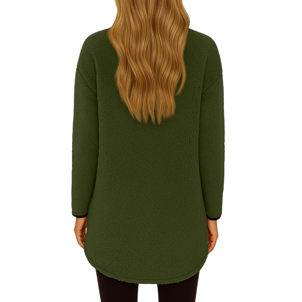 Women's Fashionable Solid Color Round Neck Long Sleeved Warm Plush Casual Top