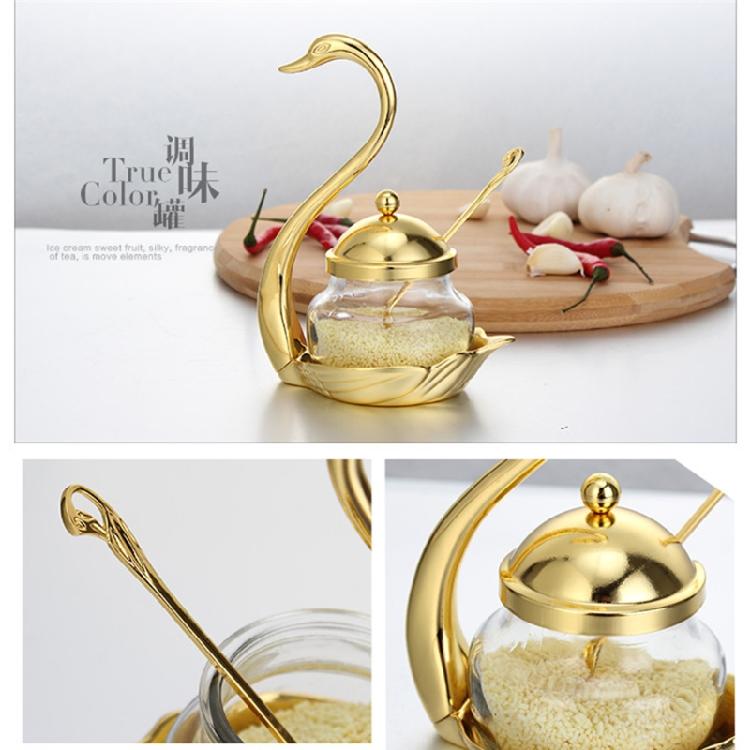 Spice Jar for Salt Sugar Pepper Powder with Spoon Glass Storage Seasoning Bottle