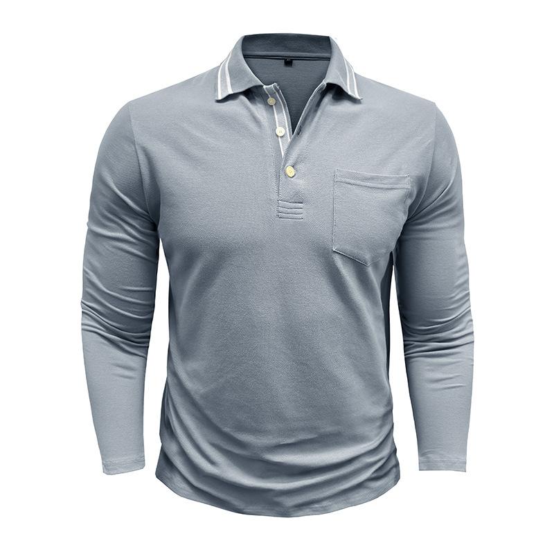 Spring Trend Men's Long Sleeve Casual Polo Shirts Solid Lapel Button Up Pullover Tops Autumn Turn Down Collar Polos