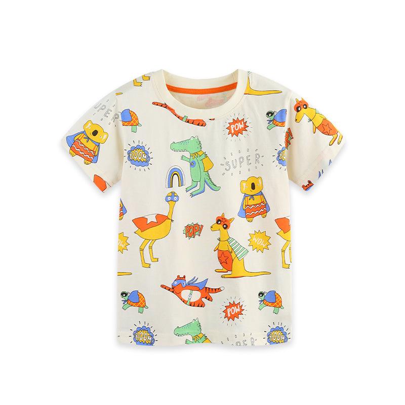 Children s Animal Print Cotton T-Shirts - European/American Style, Boys Short Sleeve Pullover 120cm