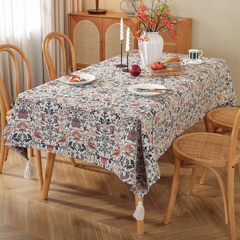 Retro Romantic Jacquard Tablecloth: Rectangular, Pastoral Oil Painting Design for Dining and Coffee Tables. In Stock.