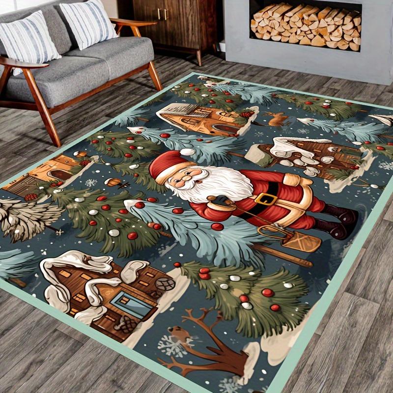 Santa Claus Christmas Rug - Soft, Non-Slip, Hand-Washable Indoor Doormat with Anti-Skid Backing, Ideal for Living Room and Bedro
