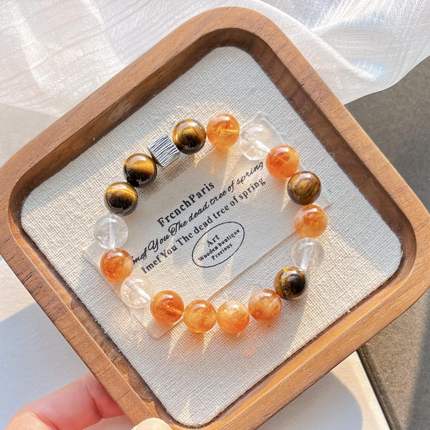 10Mm Natural White Crystal Tiger S Eye Citrine Design Bracelet Bracelet