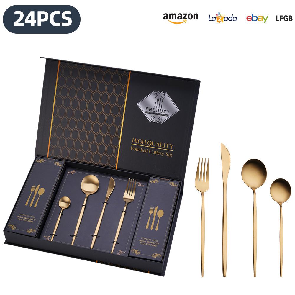 25 Years of New Stainless Steel Tableware Set, Tableware Portuguese Knives, Forks and Spoons 24-piece Gift Box Set