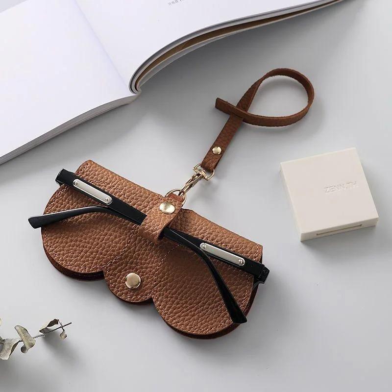 1 Lychee Embossed Glasses Case, Cute Hanging PU Leather Sunglasses Reading Glasses Storage Bag,