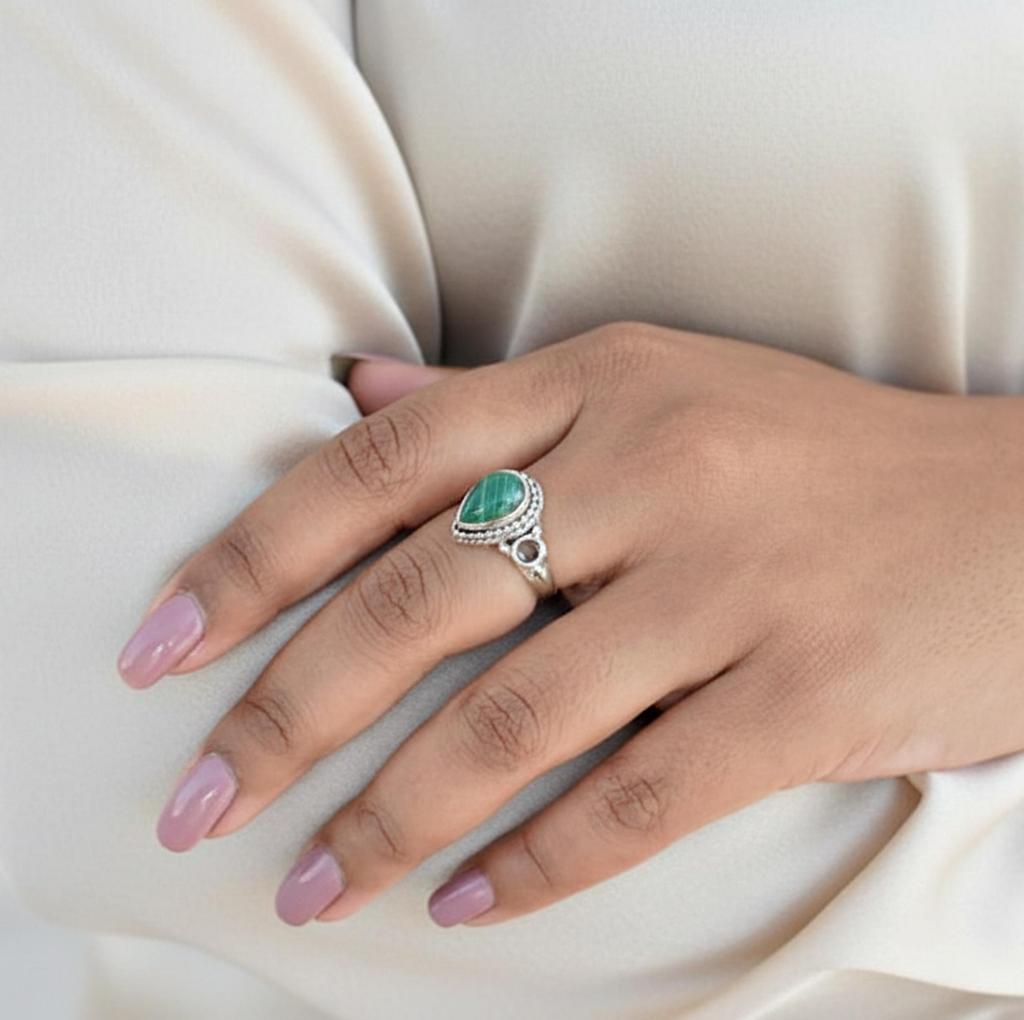 Green Malachite Statement Ring, 925 Sterling Silver, Minimalist Promise Ring, Gift for Her