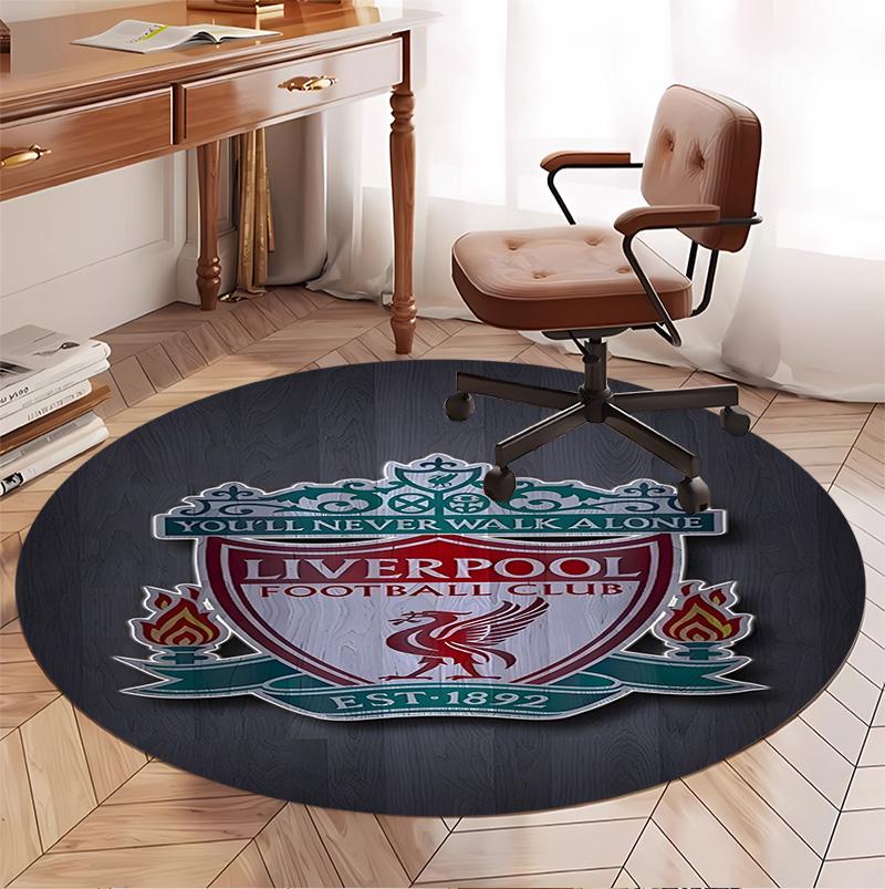 Alfombra Redonda con Patrón del Liverpool F.C., Felpudo para Interiores/Exteriores, para Picnic, Sala de Juegos, Dormitorio, Oficina, Sala de Estar, Alfombra Decorativa para el Hogar, Regalo de Cumpleaños