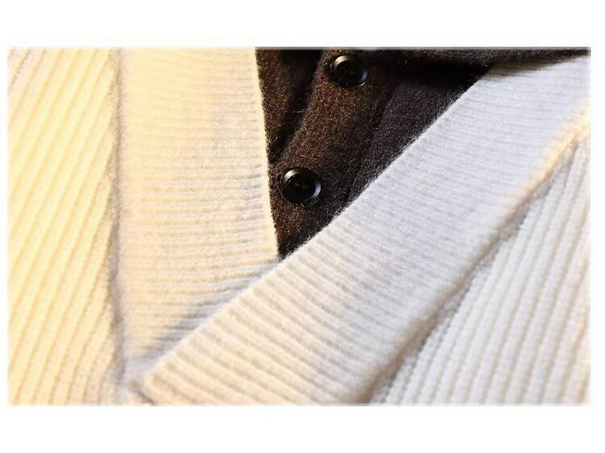 2024 Men's Autumn/Winter American Retro V-Neck Cardigan Sweater - Casual Solid Color Knitwear