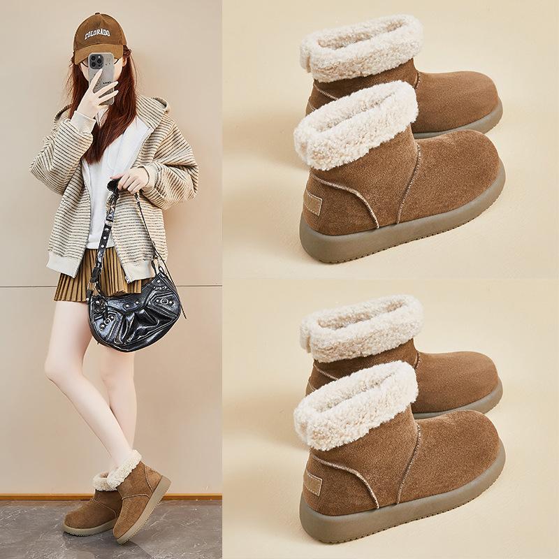 Women's Winter Warm Mini Snow Boots Fuzzy Faux Suede Walking Shoes for Women Casual Anti-Slip Comfortable Platform Short Booties With Faux Fur Lined