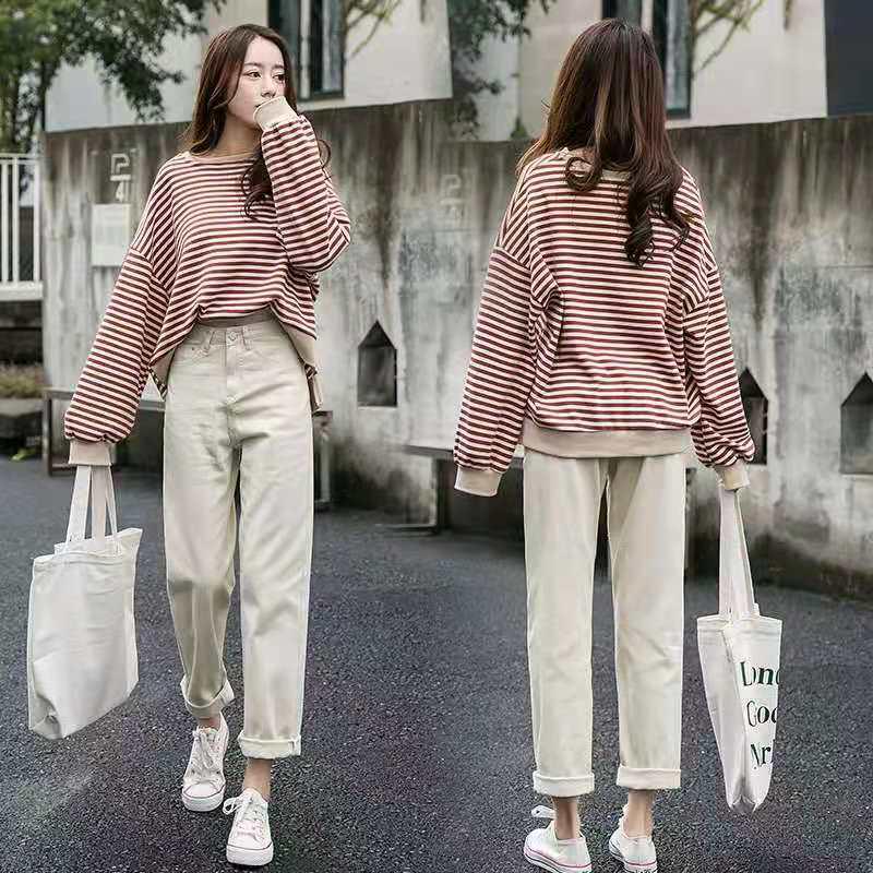 2021 Korean-Style High-Waisted Cropped Straight-Leg Jeans: Slimming, Versatile, Loose, Casual Wide-Leg Pants for Women