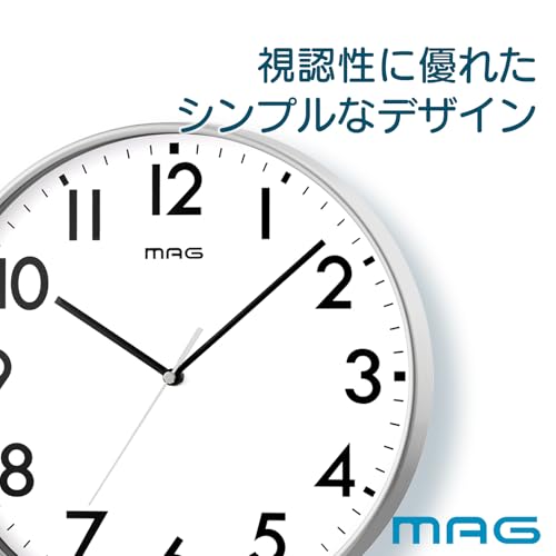 MAG Wall Clock Analog Silent Continuous Second Hand Simple Diameter 30.0cm Silver Leon W-802A SM-Z Noah Precision