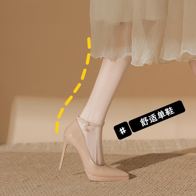 Nude New Thin Heel High Heels Women's Pointed Head Light Mouth Versatile Professional Commuter High Heel Single Shoes One Word with Waterproof Table