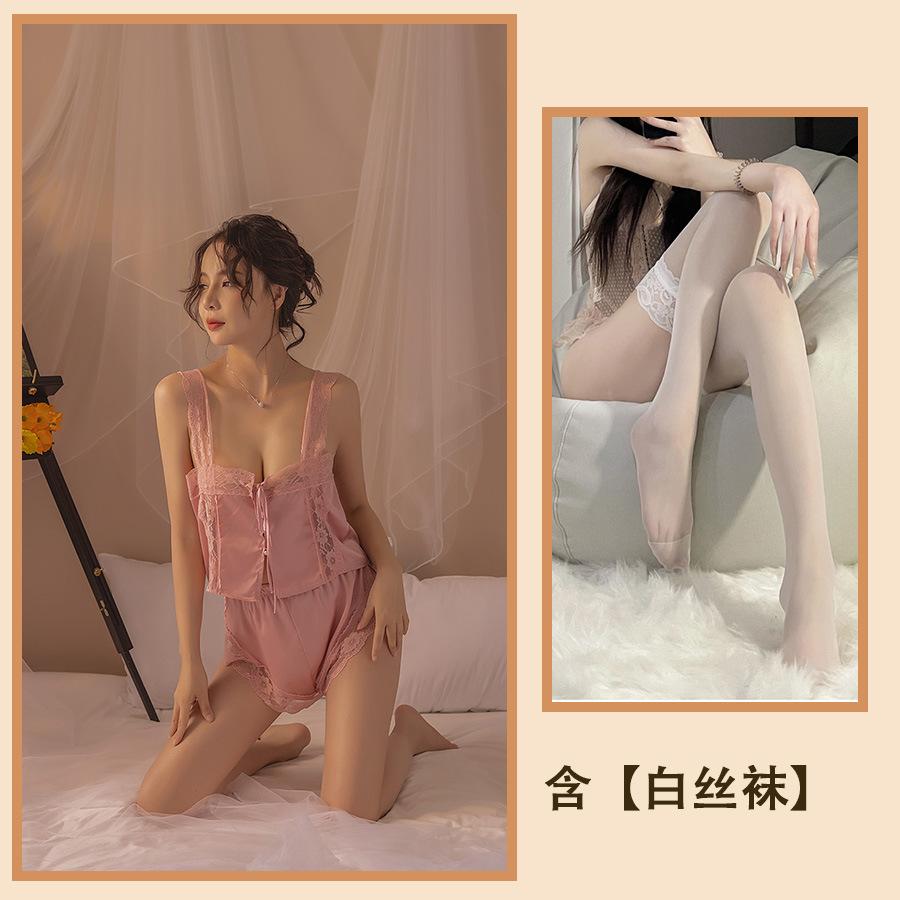 Sex Underwear Lace Set Passion Suspender Pajamas Uniform Transparent Ice Silk Thin Sao Temptation Two-piece Set