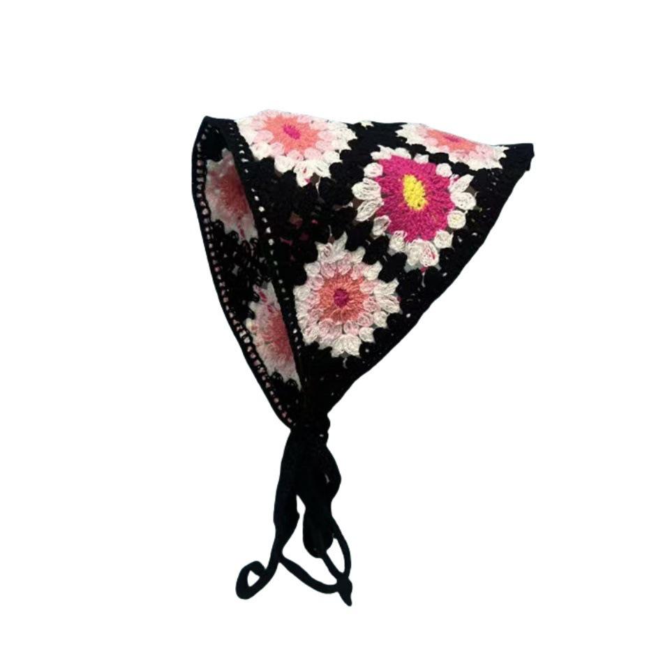 Ręcznie robiona szydełkowa trójkątna chusta na głowę: Francuski Retro, Wszechstronny, Styl Pastoralny