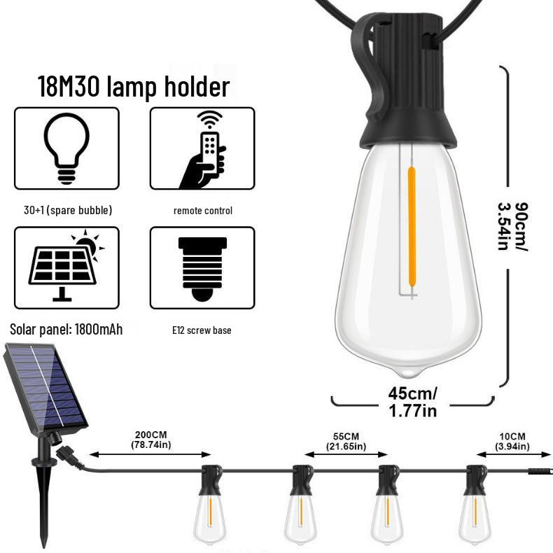 Solar LED Retro ST38 G40 Outdoor Waterproof String Lights for Camping and Courtyard Atmosphere