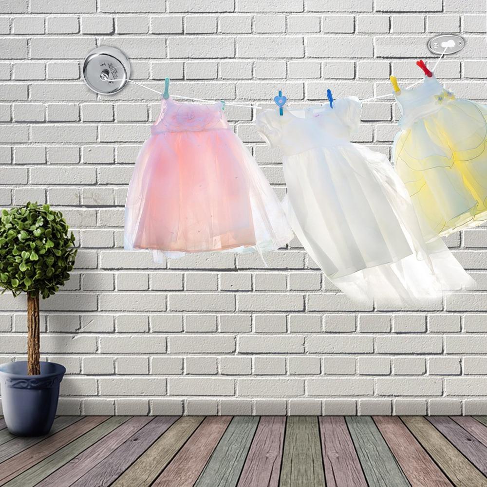 2.8m Wall Mounted Clothesline Silver Laundry Drying Line Stainless Steel Clothesline Hotel Laundry