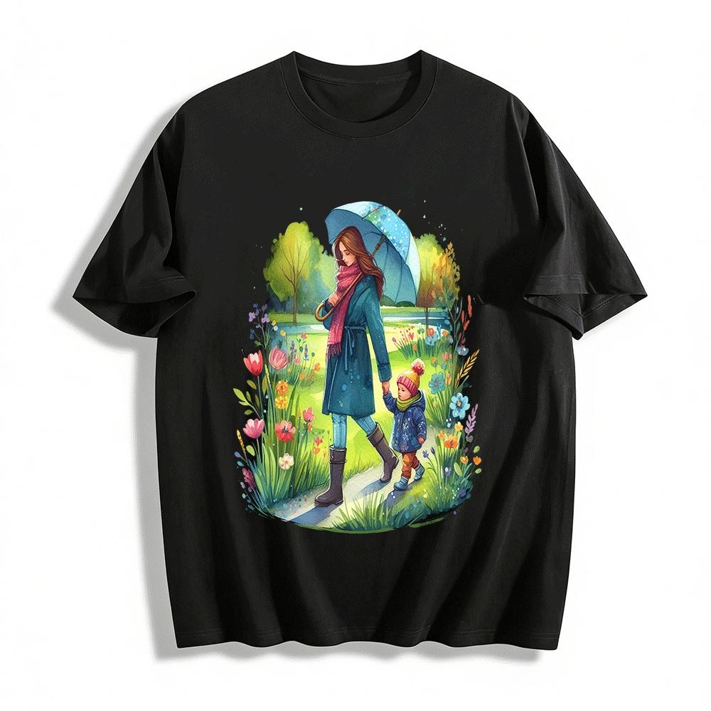 Spring Wildflower Walk Mom And Kid Printed Top Pure cotton T-shirt XXS