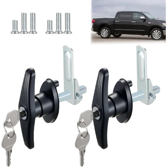 2PCS Truck Cap Locking T-Handle, Camper Shell Accessories, T-Handle Latch With Keyed Lock, Truck Camper Shell Lock, Key Alike Black T-Handle Locks