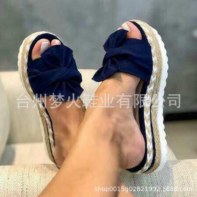 New Sandals Bow Straw Woven Cool Slippers Sandals Women's Shoes