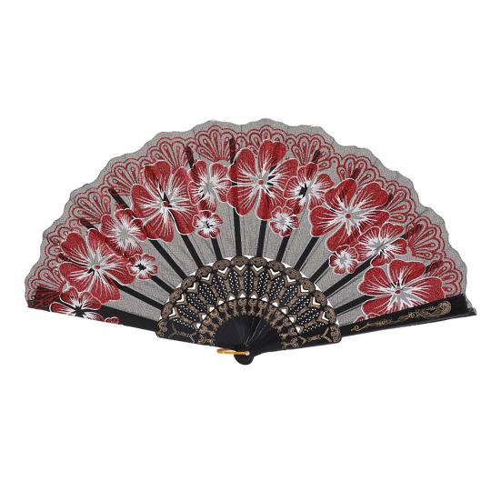 

Floral Print Folding Fan Chinese Style Plastic Ribs Hand Held Fan Portable Summer Cooling Fan Dance Performance Party Props