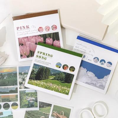 40 Fogli/libro Paesaggio Estetico Pittura a Olio Arte Ragazza Libro di Adesivi Fai da Te Rivista Decorativa Materiale per Scrapbooking Cancelleria Adesivi