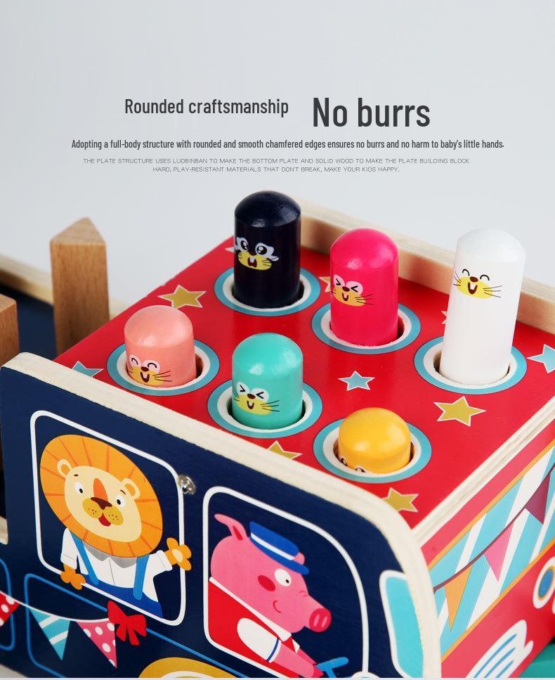 Wooden Cartoon Pull-Along Car & Whack-a-Mole Shape Matching Toy