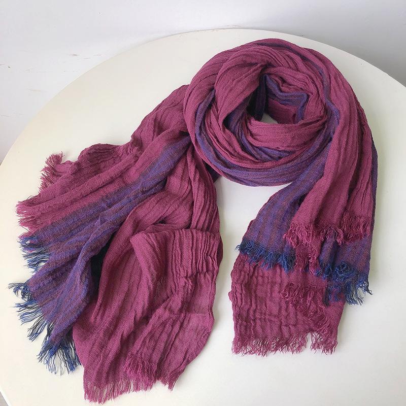 

Spring And Summer Retro Patchwork Design Cotton And Linen Purple Scarves For Lady 80x180cm 80X180CM