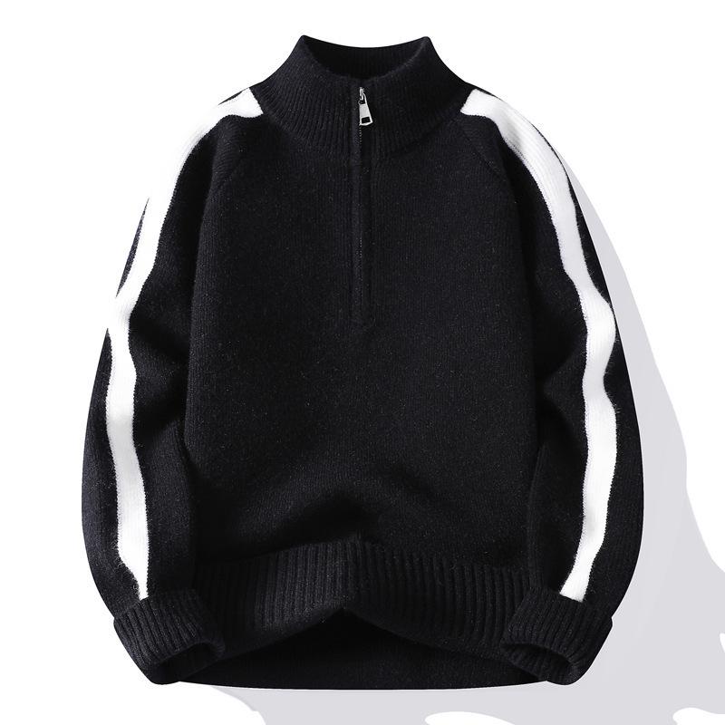 Men s Autumn Half-Zip Color Block Knit Pullover Sweater 2XL