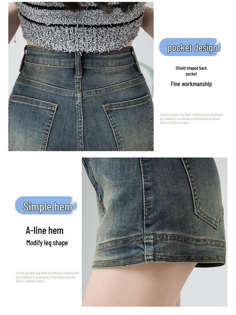 Retro Distressed High-Waist Denim Shorts for Petite Women