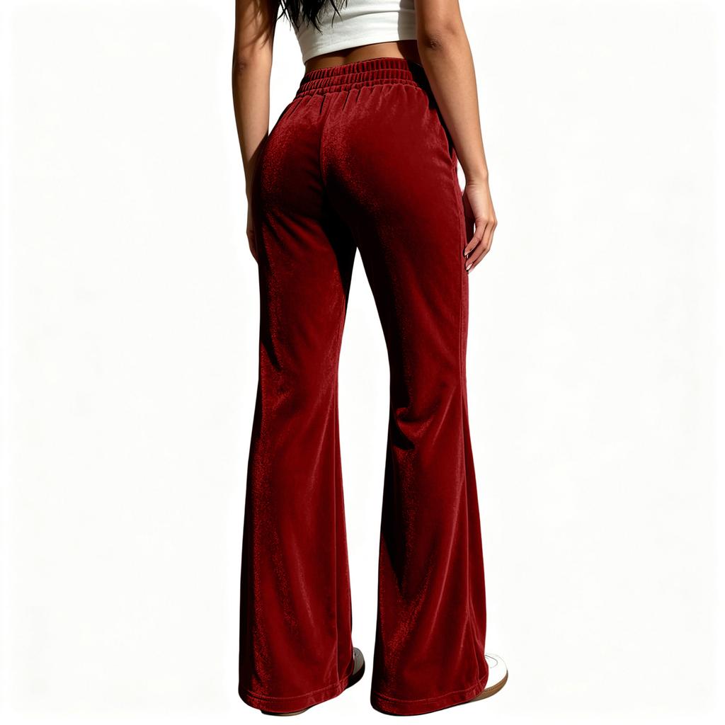Women's Fashion High Waist Flare Pants, Casual Korean Velvet Trousers