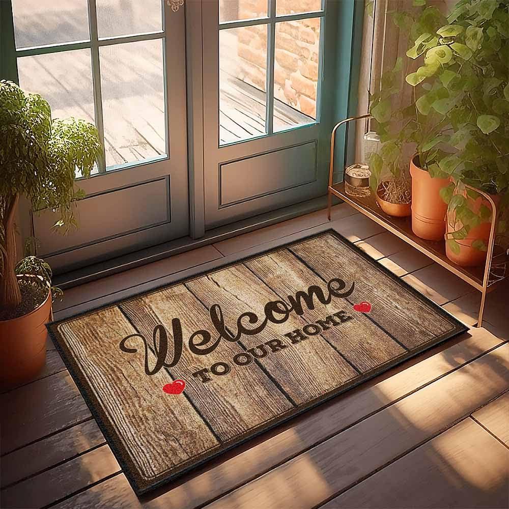 Welcome Door Mat with Wooden Board Printing Simple Letter Printed Rug Home Decoration Bedroom Kitchen Home Anti Slip Door Mat
