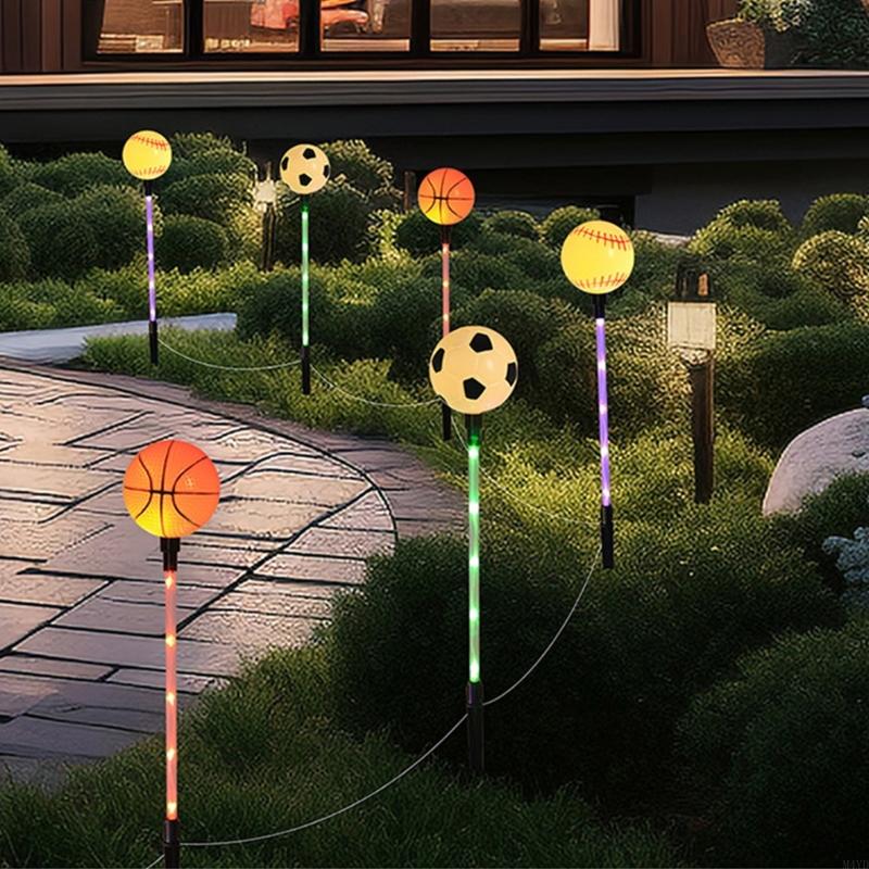 Plastic Pathway Light Solar Deck Lamp Football/Basketball/Baseball with Intelligent Light for Lawn M4YD