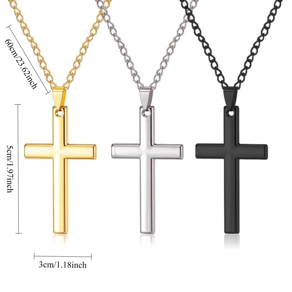 Unisex Stainless Steel Cross Pendant Necklace Punk Hip Hop Chain Vintage Crucifix Rosary Beads Charm Cool Gift for All
