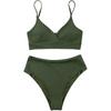 Damen Bikini Set mit tiefem V-Ausschnitt, gepolstert, Push-Up, 2-teilig, Badeanzug, Strandmode