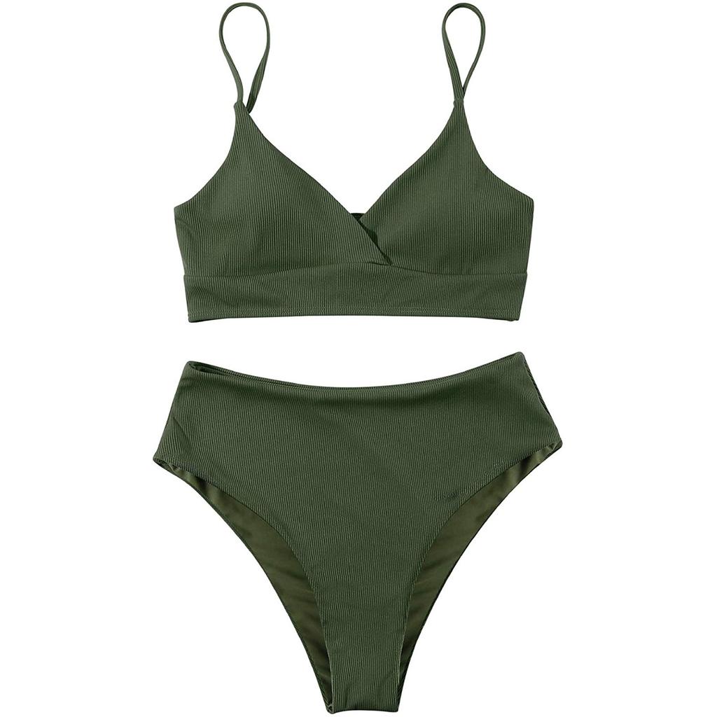 Damen Bikini Set mit tiefem V-Ausschnitt, gepolstert, Push-Up, 2-teilig, Badeanzug, Strandmode