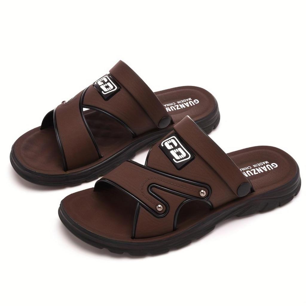 Men's Monogram Design Casual Dual Use Sandals Slippers, Summer Outdoor Non-slip Beach Shoes