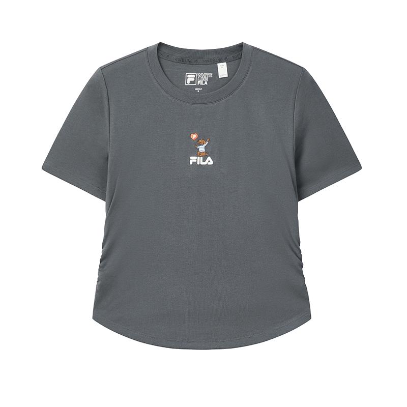 

FILA Original Versatile Cute Dog Embroidery T-Shirt Women tops Charming-Gray F61W629108FDY XS