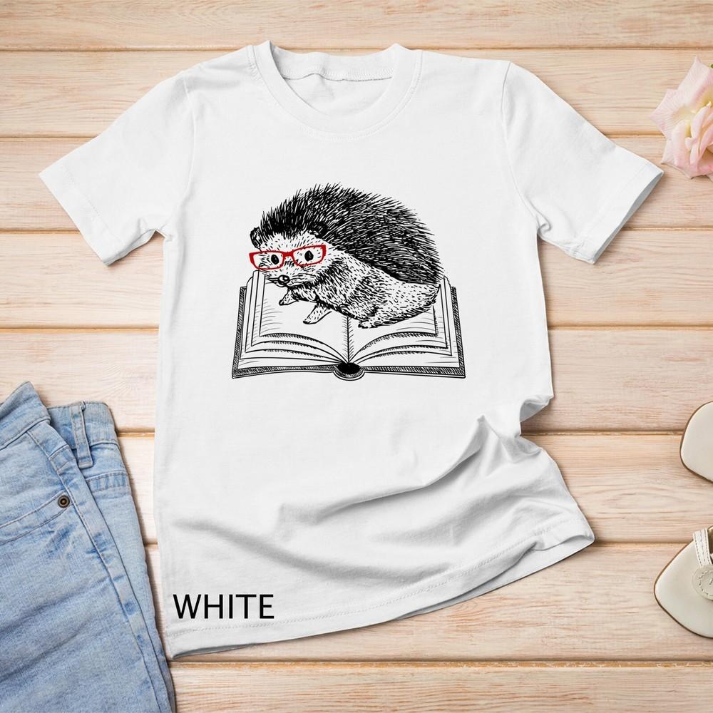 

Cute Hedgehog Book Nerd Funny Readers Gift Unisex T-shirt 4XL