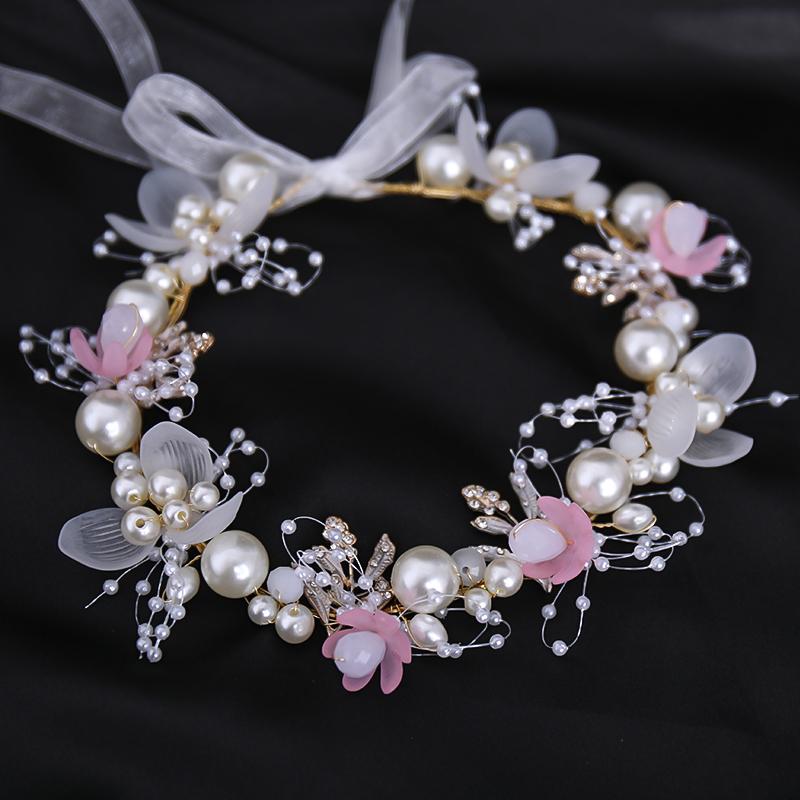 Pearl Flower Headband Bridal Headdress Wedding Crown Fashion The Wreath Bracelet Band Tiaras Crystal Headpiece Hair Jewelrys