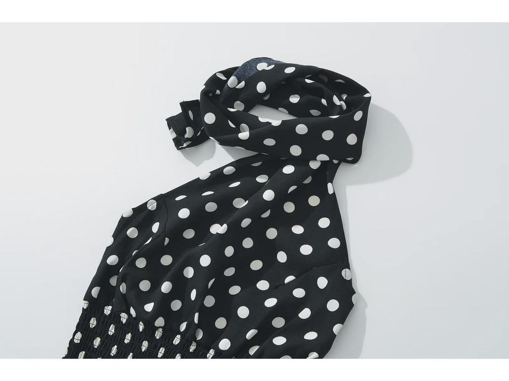 2025 Retro Polka Dot Halter Top + Low Waist Lace-up A-Line Miniskirt