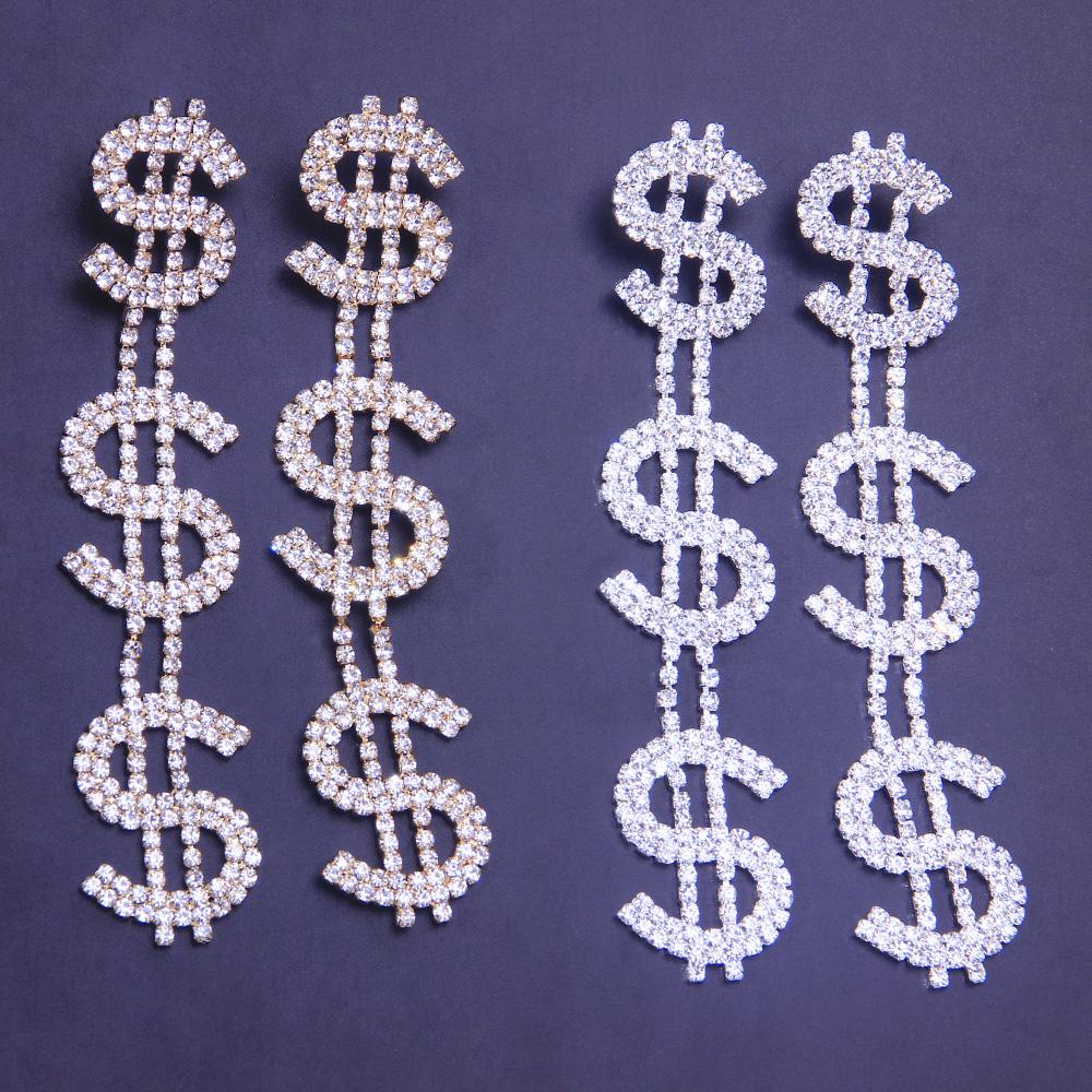 Stone Fans Moda Nuovo Orecchino Lungo Dollaro Gioielli Retrò Per Donne 2021 Orecchini Accessori Strass Lettera Lucida Esagerati