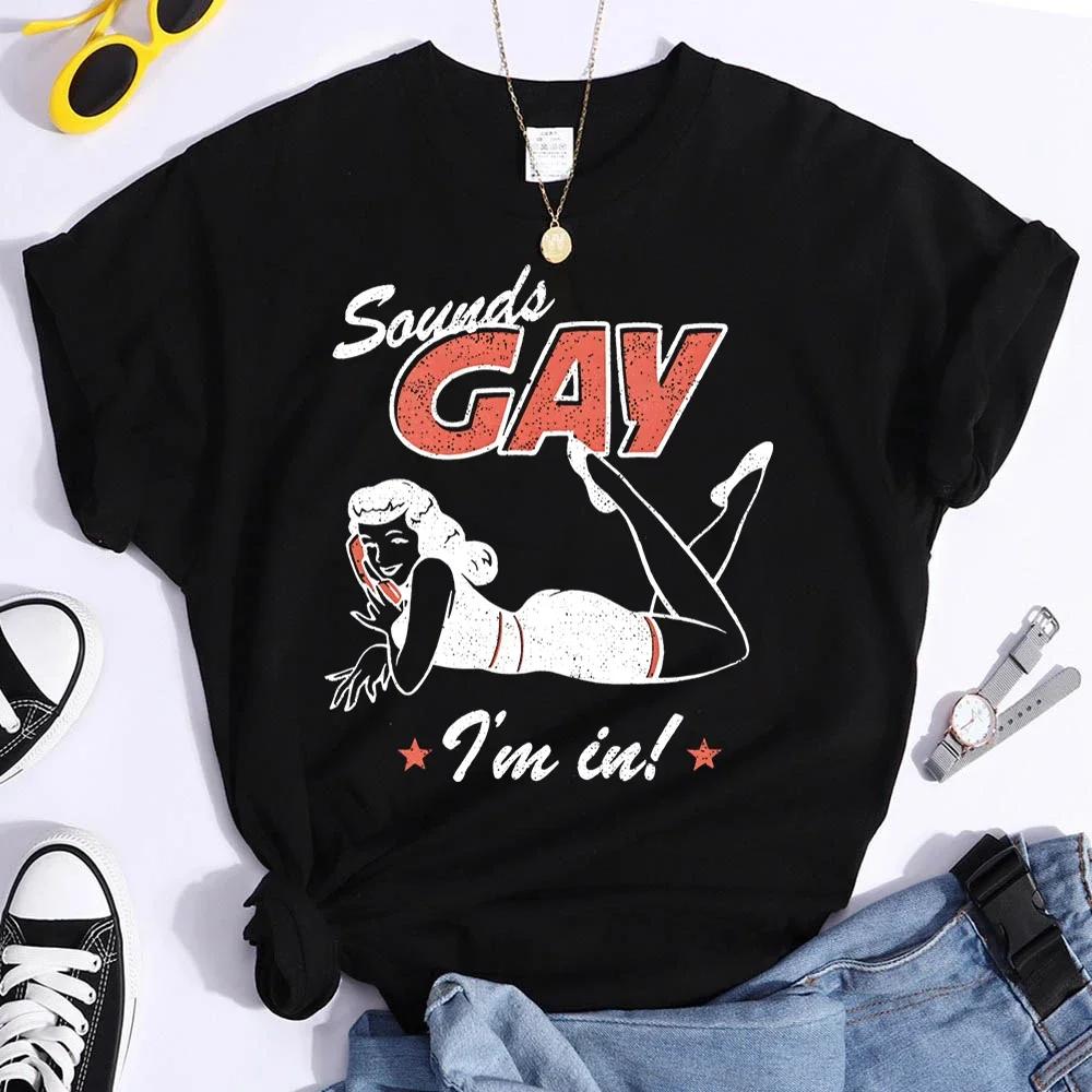 Vintage LGBT T Shirt Sound Gay Funny Tees Personality Y2k Tops Pride Month Lesbian Bisexual Shirts Fashion Casual Female T Shrit