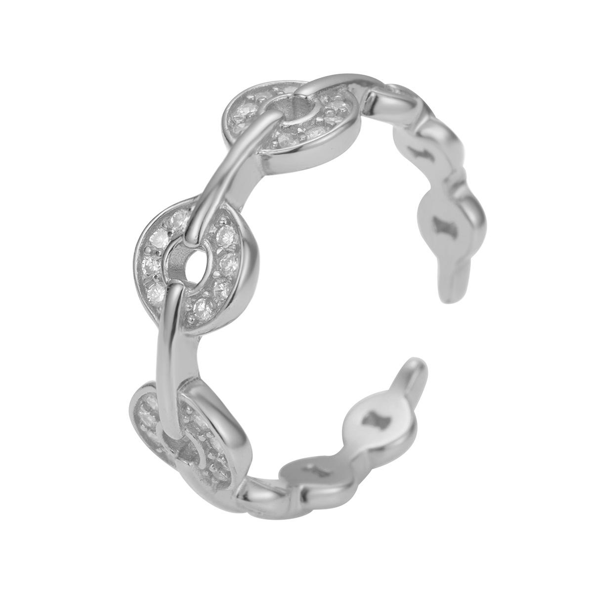 

S925 sterling silver copper coin ring women s retro donut coin ring niche high-end full zirconium opening adjustable