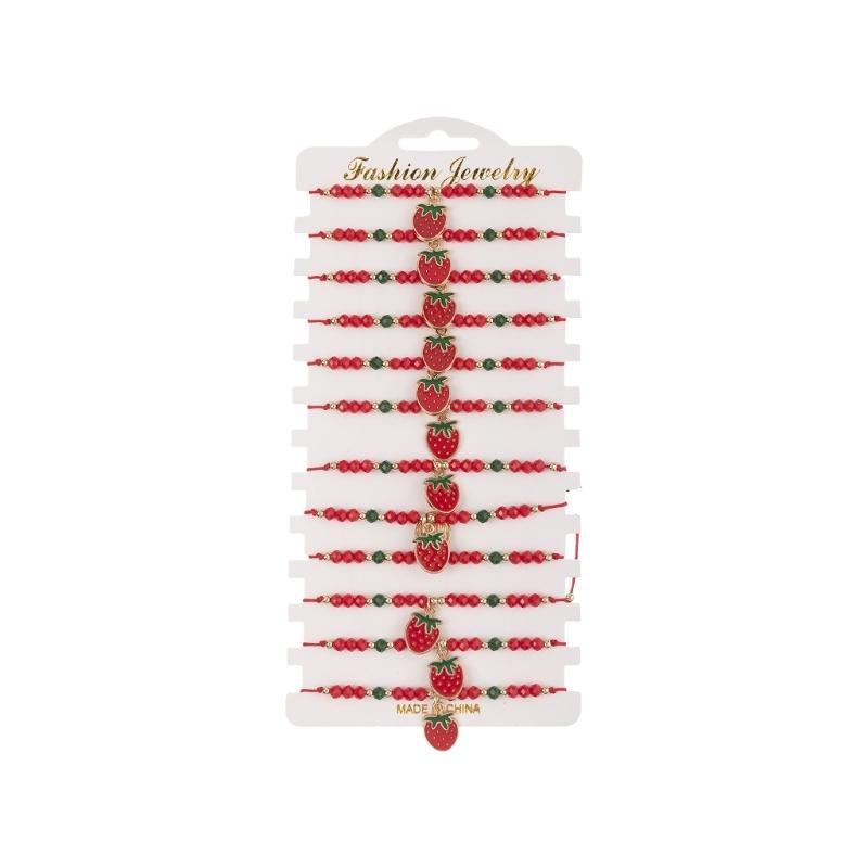

Pack of 12Pcs Adjustable Braided Red Crystal Strawberry Tone Bracelets Set Wristband for Women Jewelry Gift 1