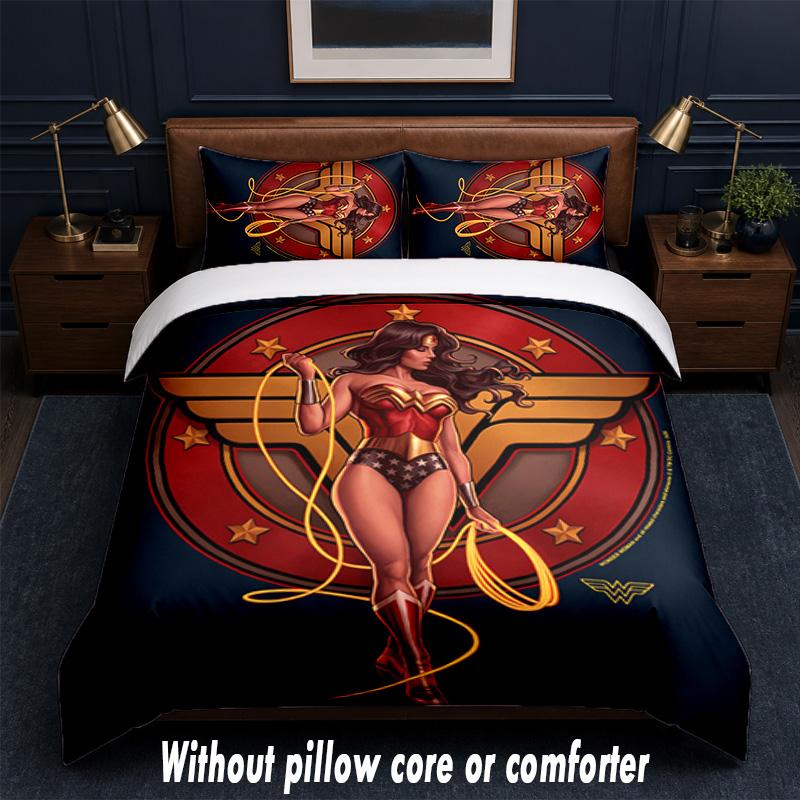 wonder woman Design Bed Bedding Set 1 Duvet Cover + 2 Pillowcases Soft Breathable Household Bed Linens