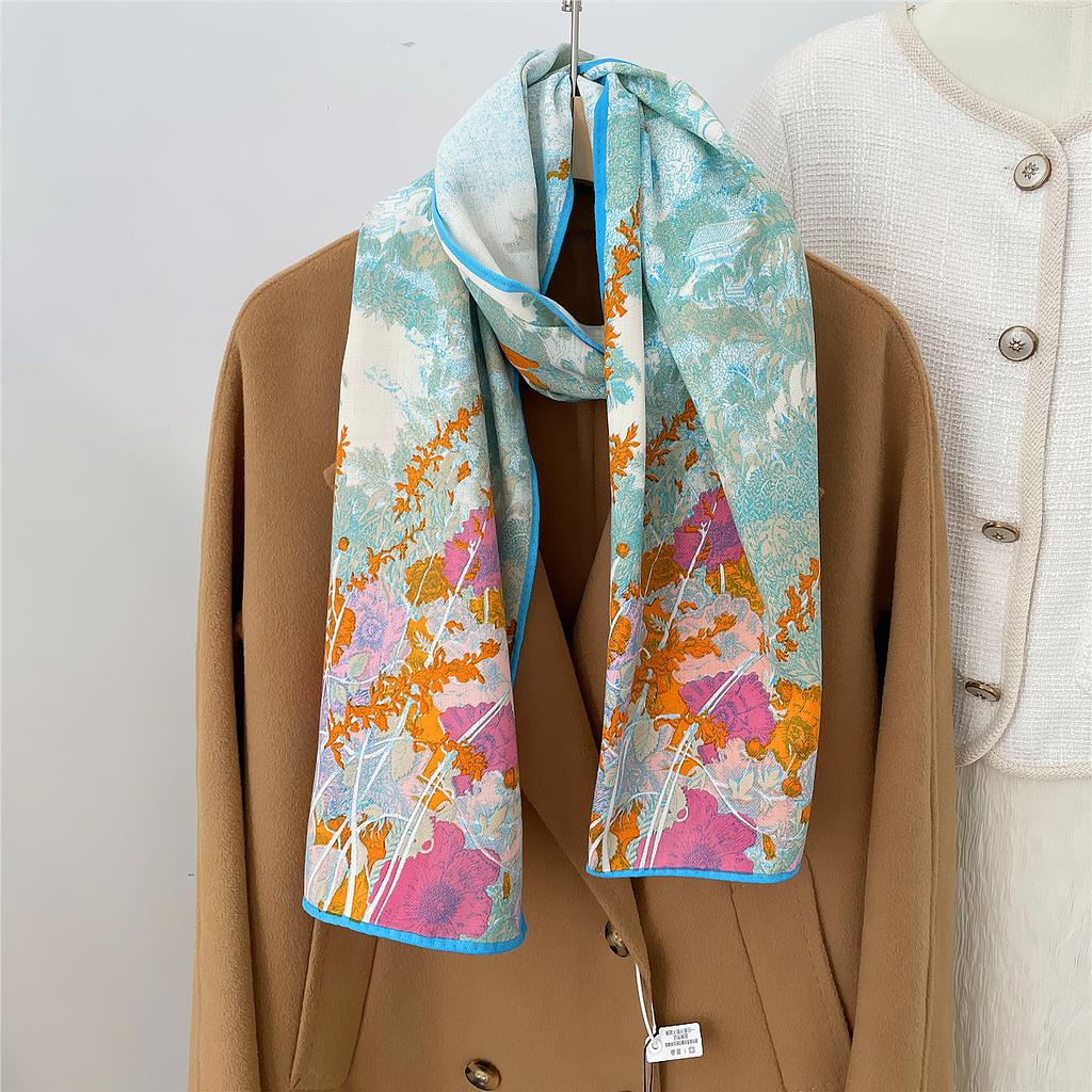 160X33Cm New Winter Thicken Silk Cashmere Scarf Women Hand Rolled Shawls Print Long Scarves Wrap Bandana Big Hijabs Female